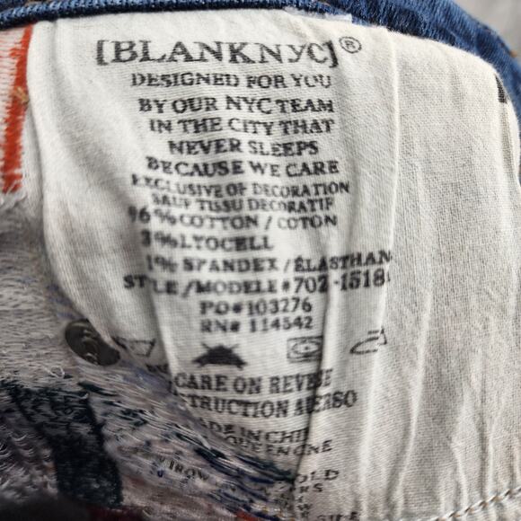 Blank NYC Whisker Striped Cropped Distressed Hem Embroidered Jeans Size 30 - Picture 4 of 5